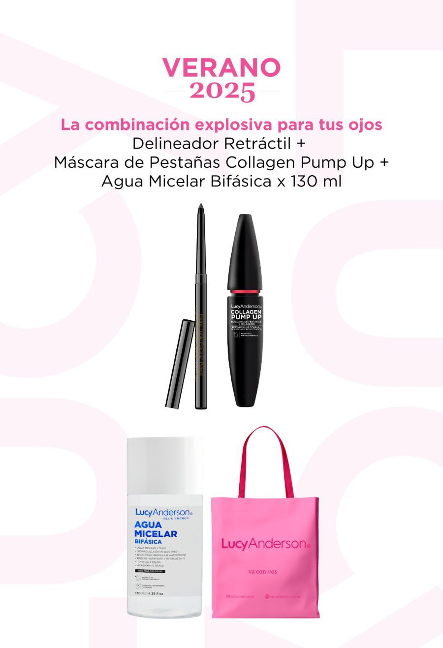LUCY ANDERSON SET MAKE UP - DELINEADOR, MASCARA DE PESTAÑAS Y AGUA MICELAR